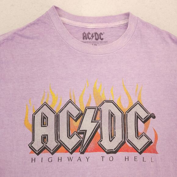 ACDC Highway To Hell Band Crew Neck Short Sleeve Graphic Shirt Men Size M Purple - Picture 1 of 9